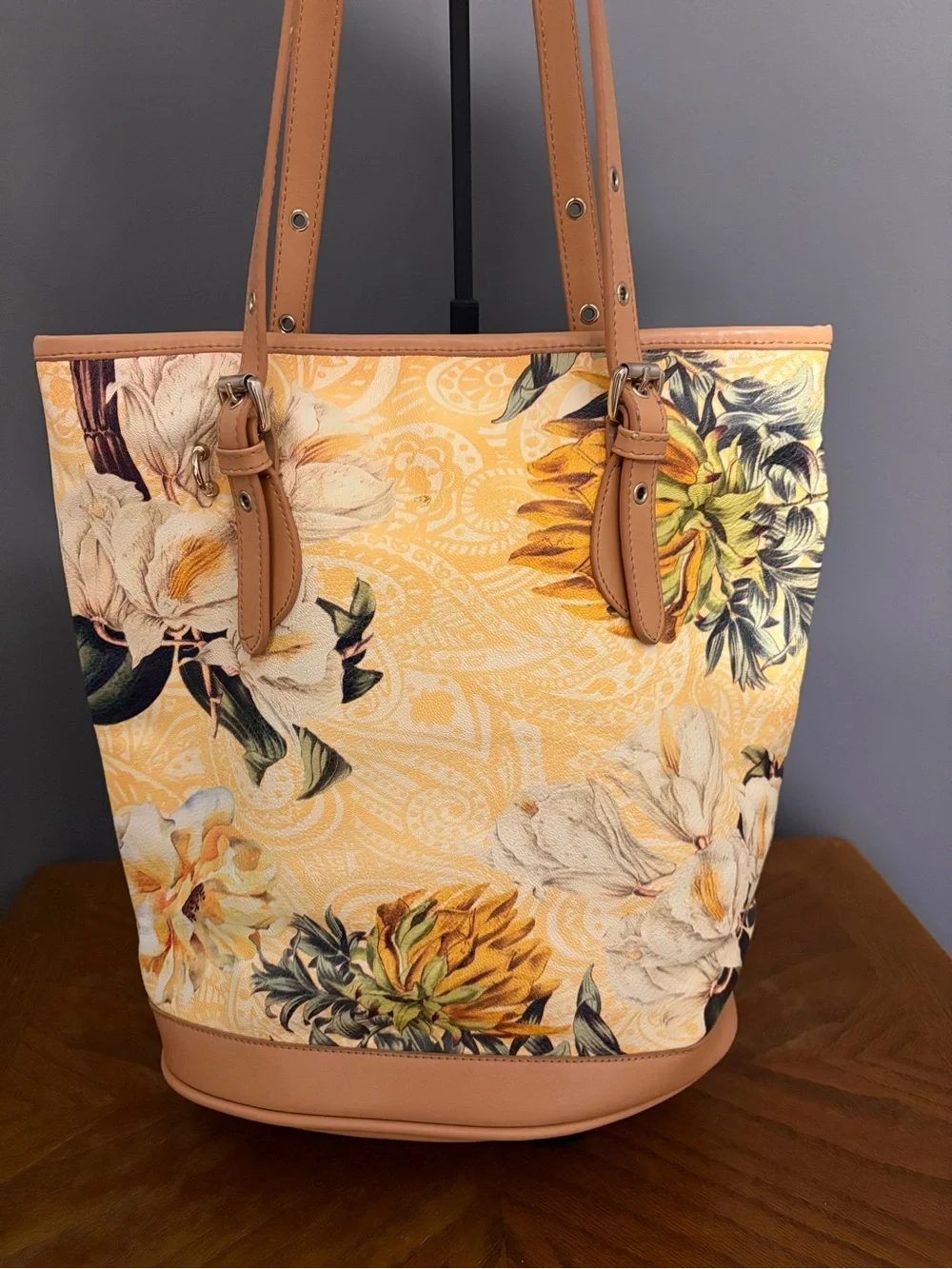 Sharif 1827 Large Sunflower Floral Saffiano Shopper Tote Bag - Picture 4 of 13